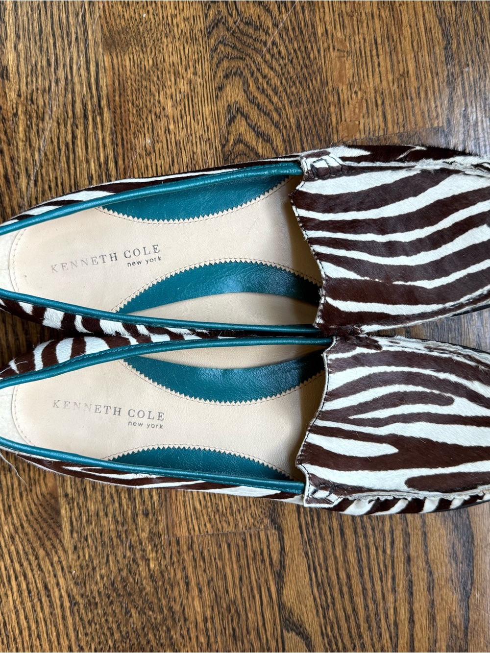 Kenneth Cole New York Zebra-Print Calf Slip-On Loafers Teal Trim Leather